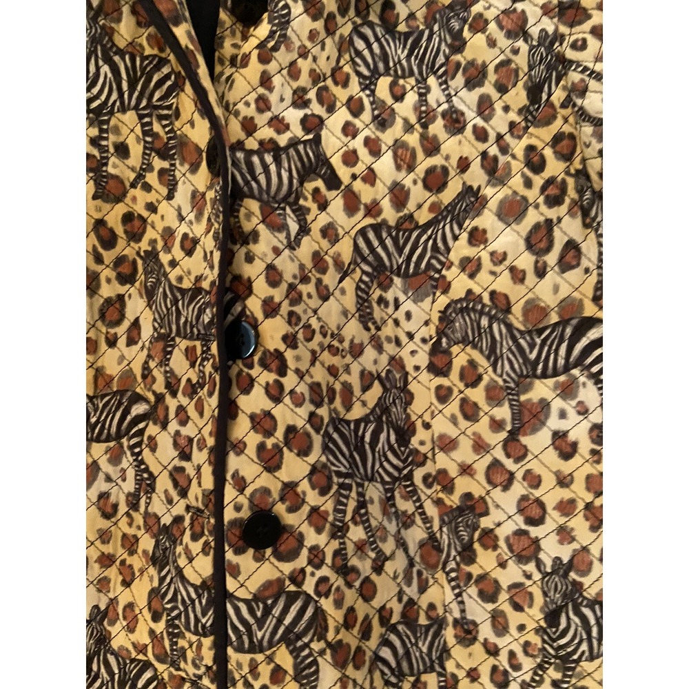Maggy L Jacket 100% Silk Quilted Button Front Zebra Safari Lined Women's 10 - Picture 3 of 4